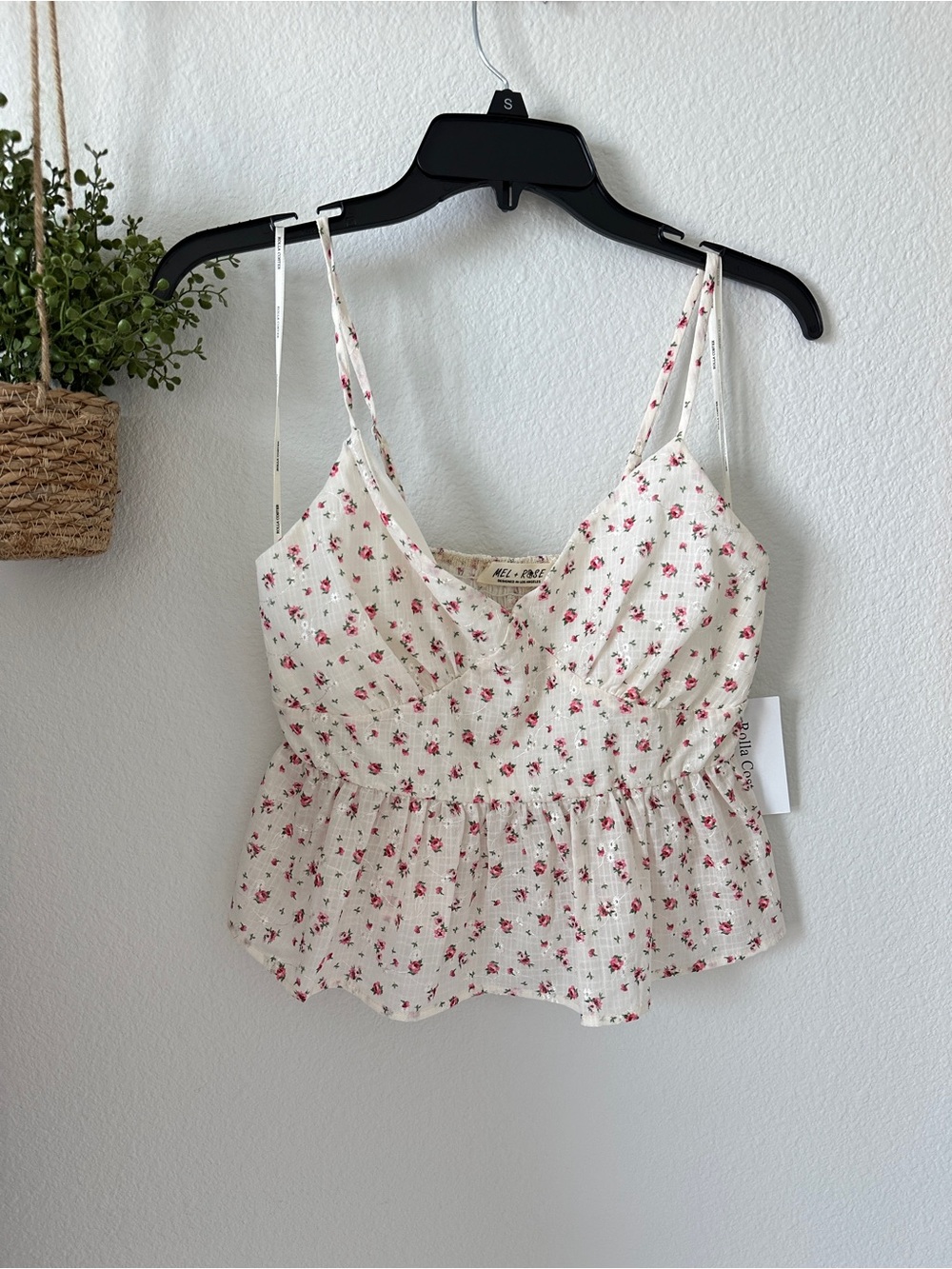 Cream Camisole with Pink Floral Peplum